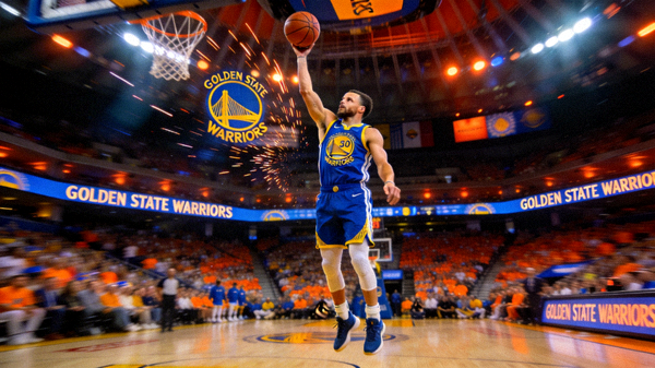 NBA季后赛勇士队库里在比赛中投三分球